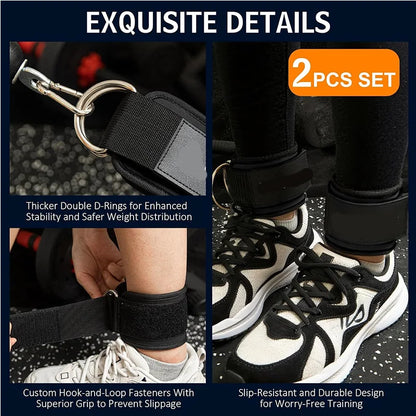 2PCS Set Premium Cable Kick Back Ankle Straps for Cable Machines Glute Kickback Ankle Strap for Workout Strength Training Belt