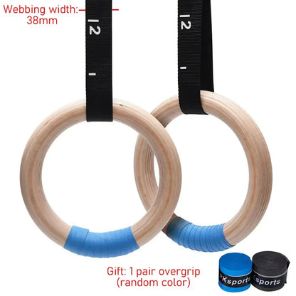 1 Pair Wood Gymnastics Rings with Adjustable Straps GYM Ring for Kids Adult Home Fitness Pull up Strength Training 28/32Mm