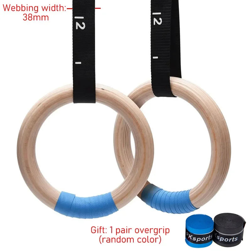 1 Pair Wood Gymnastics Rings with Adjustable Straps GYM Ring for Kids Adult Home Fitness Pull up Strength Training 28/32Mm