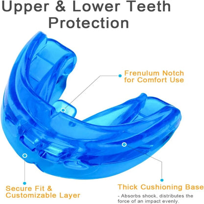 Comfortable Double Braces Athletic Mouthguard Superior No-Boil Design for Maximum Protection of Upper and Lower Teeth