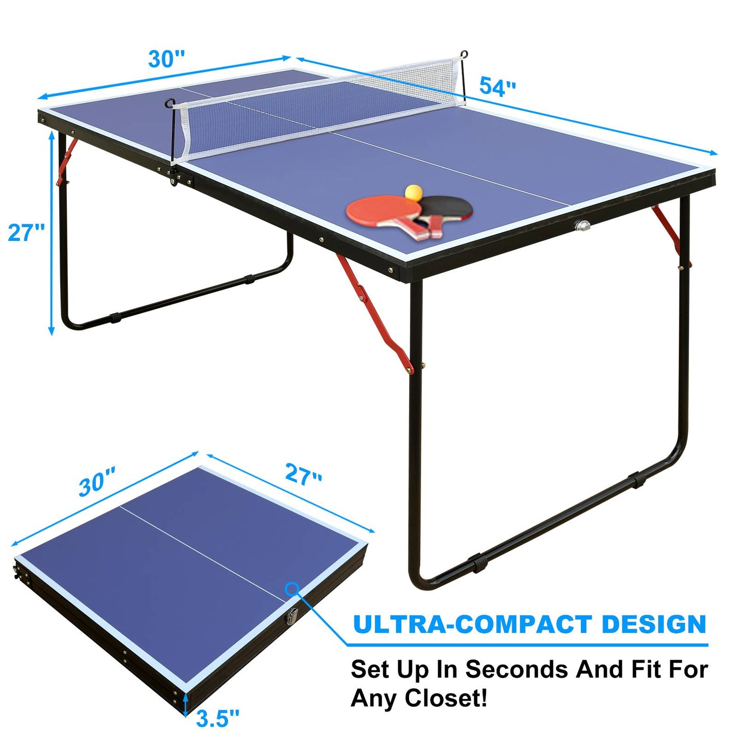 Tennis Table Portable Ping Pong Table Set with Net and 2 Ping Pong Paddles