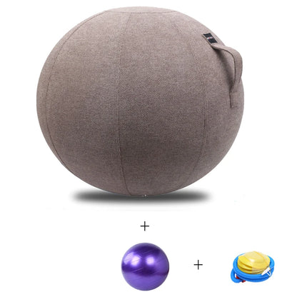 65Cm Linen Yoga Ball Cover Balance Ball Protector + 65Cm Yoga Ball with Pump for Home Gym Yoga Pilates Fitness Body Building