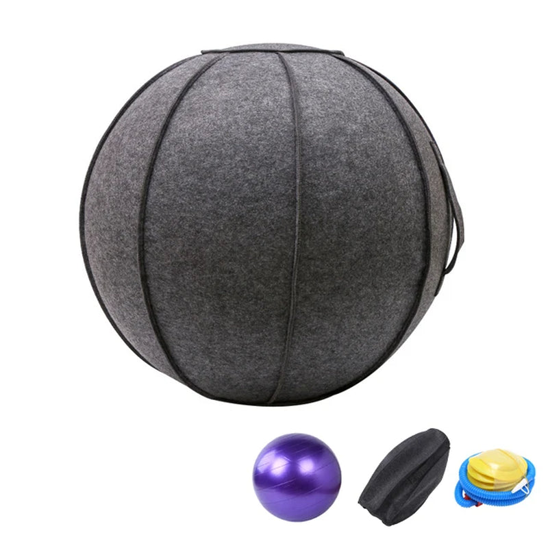 65Cm Linen Yoga Ball Cover Balance Ball Protector + 65Cm Yoga Ball with Pump for Home Gym Yoga Pilates Fitness Body Building