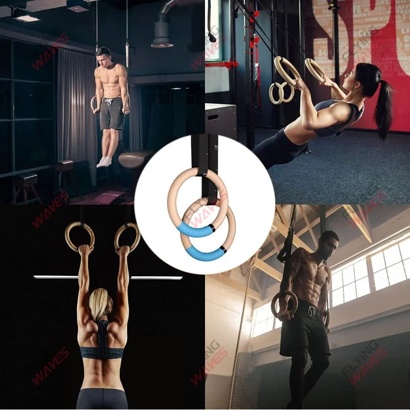 1 Pair Wood Gymnastics Rings with Adjustable Straps GYM Ring for Kids Adult Home Fitness Pull up Strength Training 28/32Mm