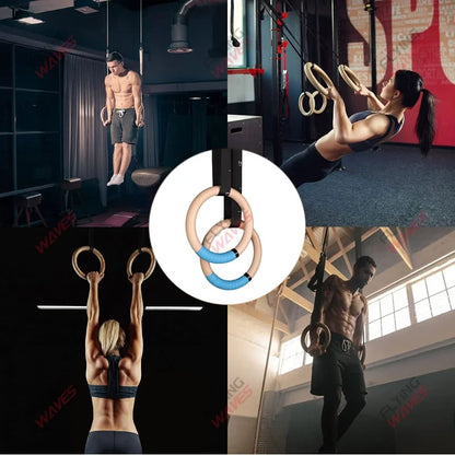 1 Pair Wood Gymnastics Rings with Adjustable Straps GYM Ring for Kids Adult Home Fitness Pull up Strength Training 28/32Mm