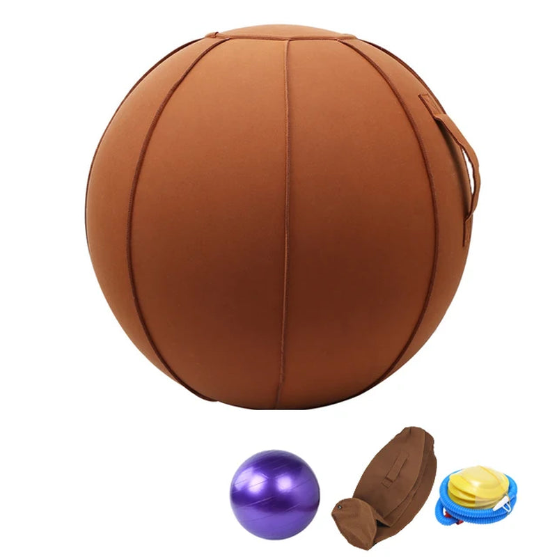 65Cm Linen Yoga Ball Cover Balance Ball Protector + 65Cm Yoga Ball with Pump for Home Gym Yoga Pilates Fitness Body Building