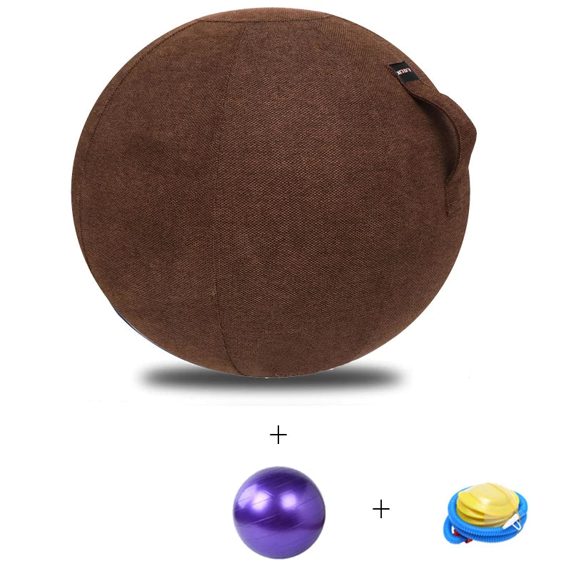 65Cm Linen Yoga Ball Cover Balance Ball Protector + 65Cm Yoga Ball with Pump for Home Gym Yoga Pilates Fitness Body Building