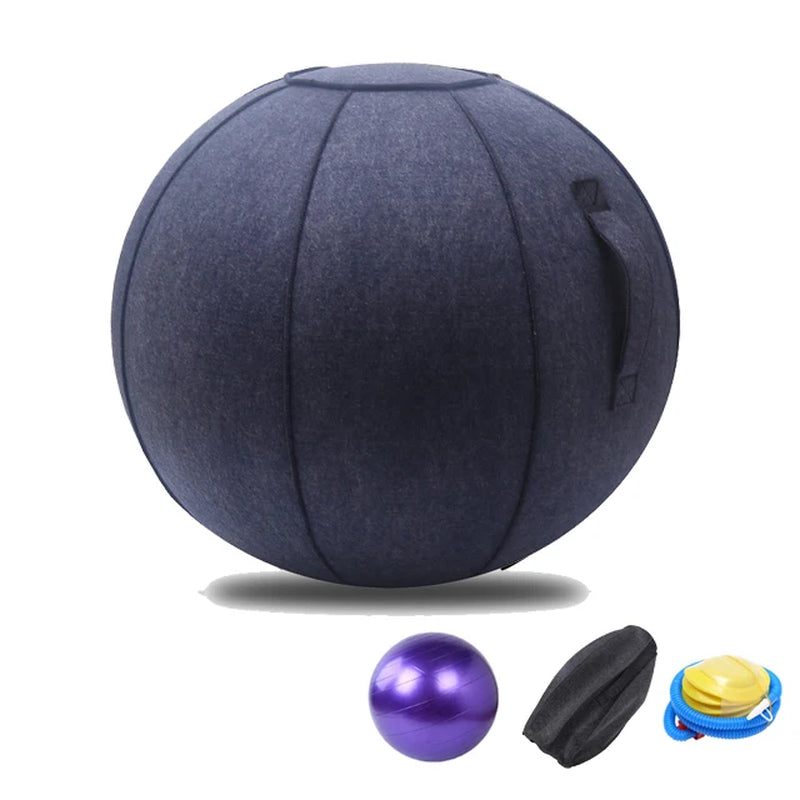65Cm Linen Yoga Ball Cover Balance Ball Protector + 65Cm Yoga Ball with Pump for Home Gym Yoga Pilates Fitness Body Building