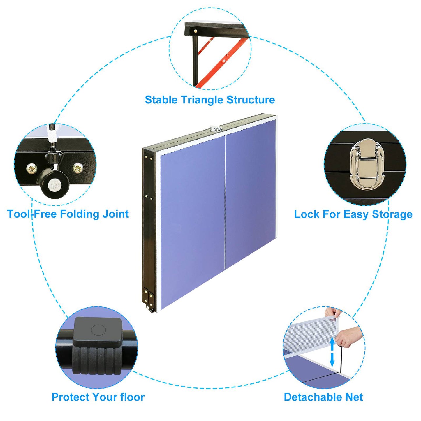Tennis Table Portable Ping Pong Table Set with Net and 2 Ping Pong Paddles