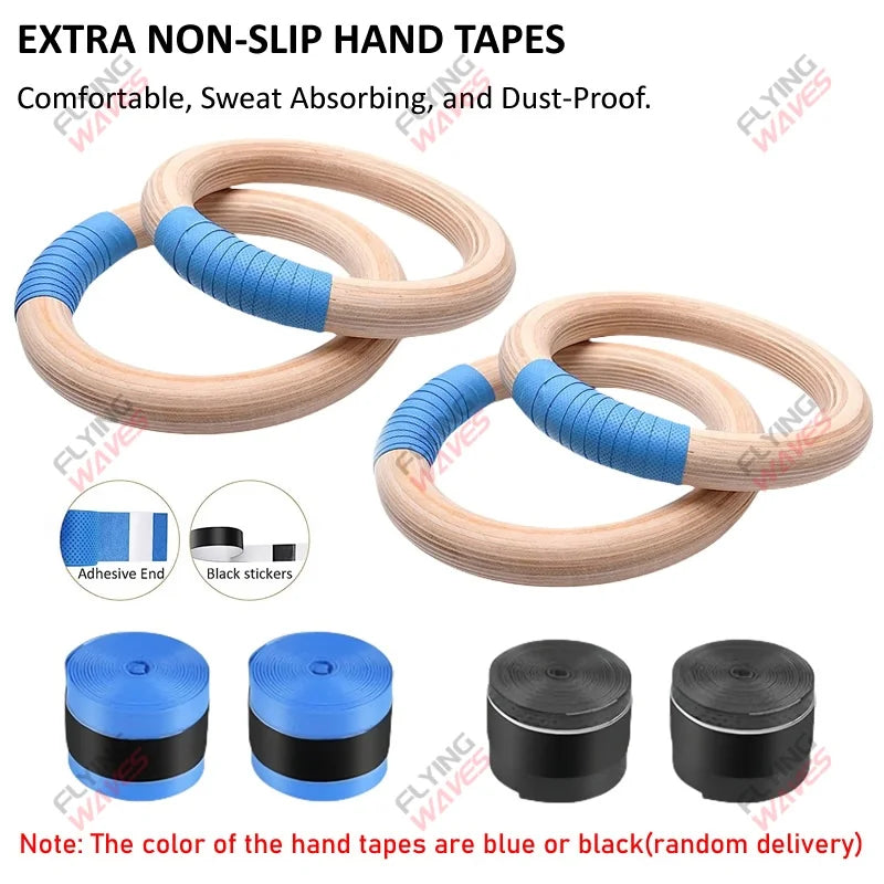 1 Pair Wood Gymnastics Rings with Adjustable Straps GYM Ring for Kids Adult Home Fitness Pull up Strength Training 28/32Mm