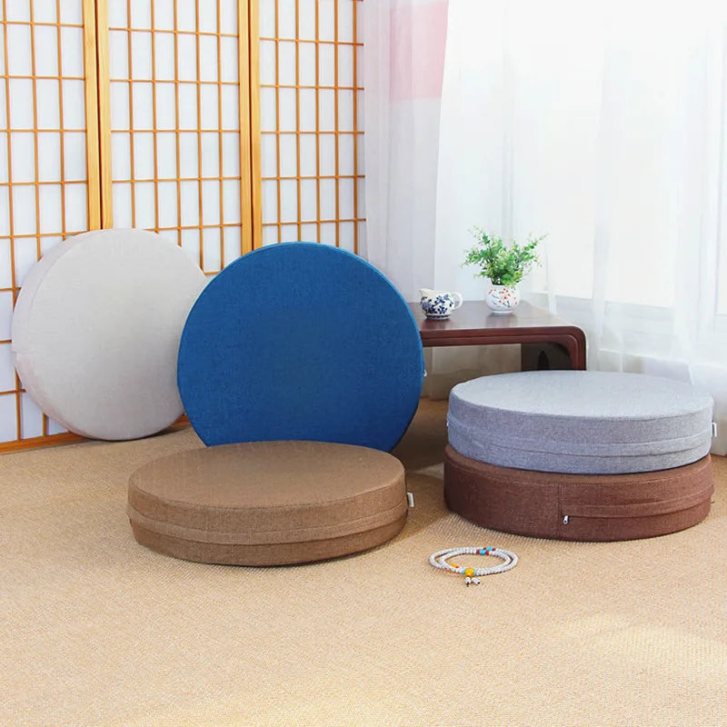 40X6Cm Linen Tatami Meditation Cushion Sturdy and Durable round Yoga Stretching Cushion Removable and Machine Washable