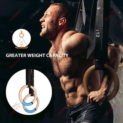 1 Pair Wood Gymnastics Rings with Adjustable Straps GYM Ring for Kids Adult Home Fitness Pull up Strength Training 28/32Mm