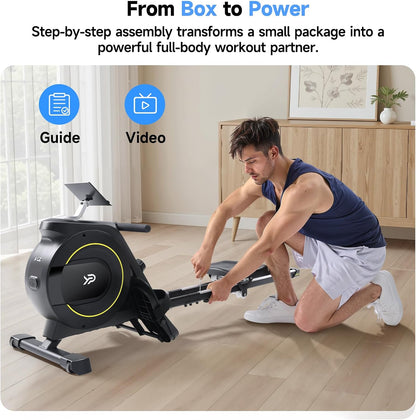 Rowing Machine for Home, 350 LB Capacity, 16-Level Silent Resistance, Magnetic Rowing Machines for Home Foldable, Full-Body Workout Compact Rowing Machine for Cardio & Strength with APP Support