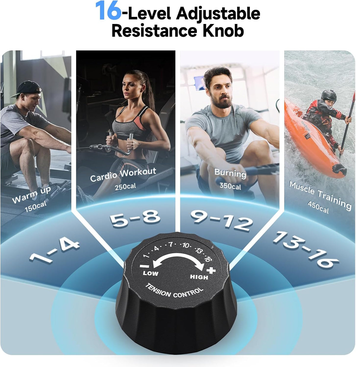 Rowing Machine for Home, 350 LB Capacity, 16-Level Silent Resistance, Magnetic Rowing Machines for Home Foldable, Full-Body Workout Compact Rowing Machine for Cardio & Strength with APP Support